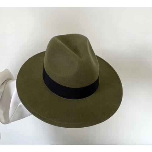 202108-junxian-green wool Australia wool autumn winter classic fedoras cap men women leisure panama jazz hat