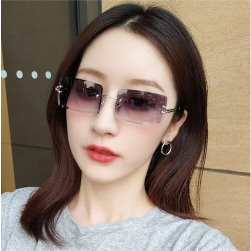 Woman Brand Designer Borderless Gradient Color Mirror Fashion Retro Sunglasses Shades Cutting Lens Ladies Rimless Eyeglasses