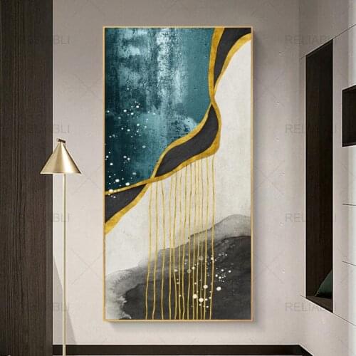 Modern Abstract Gold Foil Canvas Paintings Flowing Golden Wall Art Poster And Print Wall Pictures for Living Room Tableaux Decor
