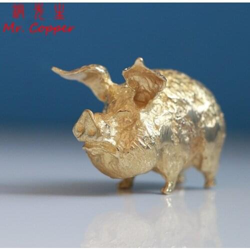 Pure Copper Lucky Pig Statue Children Desktop Ornament Home Decorations Accessories Gold Color Brass Animal Figurines Miniatures