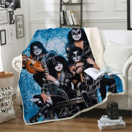 Thicken Blanket KISS Rock Band Printed Throw Blankets for Beds Plush Fluffy Teenager Home Decoration Beddings Adult Quilt