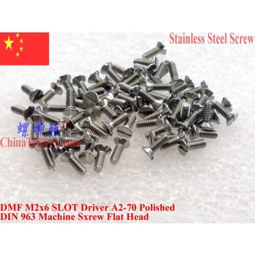 Stainless Steel screws M2x6 DIN 963 A2-70 Polished ROHS 100 pcs