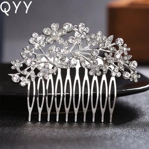 QYY Fashion Wedding Hair Accessories Flower Crystal Bridal Hair Clip Comb Rhinestone Women Hair Jewelry