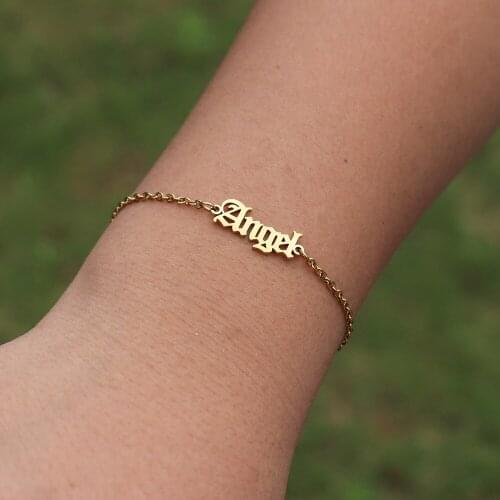 Angel Letter Bracelets For Women Girls Graduation Gift Gothic Jewelry Pulseras Mujer Stainless Steel Hand Link Gold Bracelet