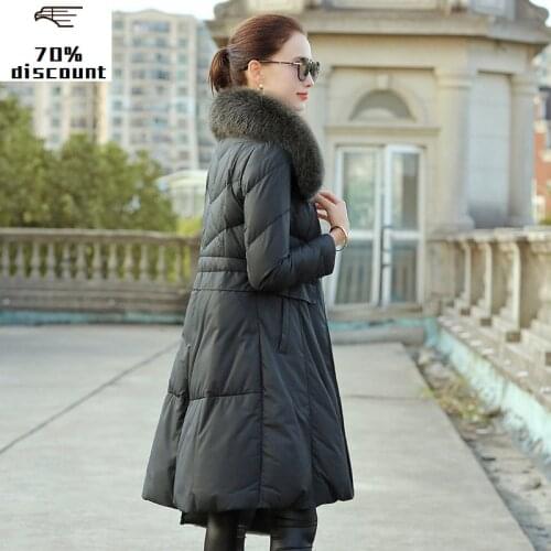 Sheepskin Coat Female Fox Fur Collar Down Jacket Winter Coat Women Real Leather Jacket Warm Long Jackets Chaqueta Mujer
