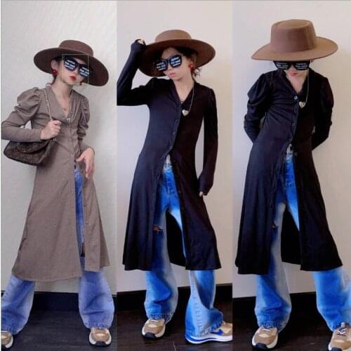 2021 Korean style girls puff sleeve coat fashion long sleeve autumn girls coat 4-9t B762