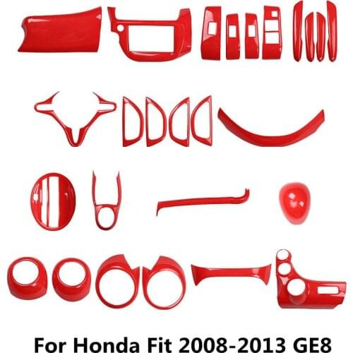 1 Set Red Car Interior Styling Dashboard Outlet Meter AC Gear Window Control Cover Moulding Trim for Honda Fit GE8 2008-2013