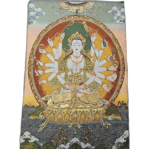 36 InchChina Exquisite Silk Embroidery Thangka Bodhisattva Deity Buddha Draw Household Decoration#40