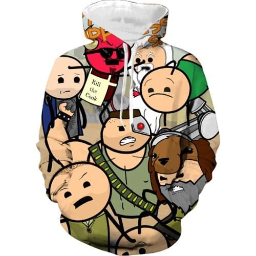 Cartoon The Cyanide & Happiness Adventure Game 3D Hoodie Cosplay Kill The Cook Pullover Thin Hoodies Sweatshirt Outfit Tops