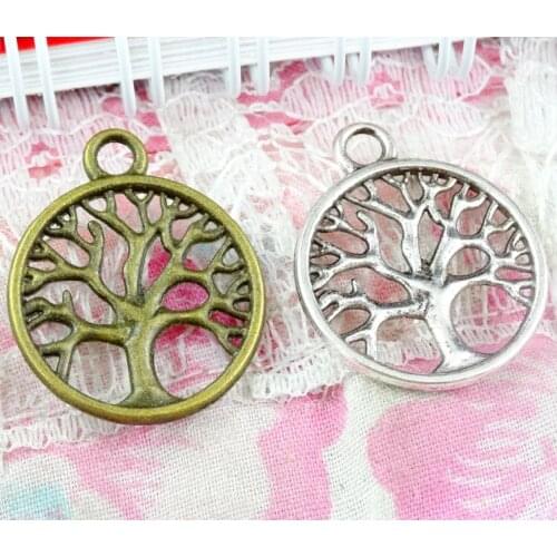 80pcs Antique Silver Plated Bronze Life Tree Charms Pendant For Jewelry Making Diy Bracelet Necklace Round Tree 23.5*19.8MM