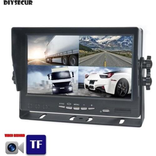 DIYSECUR 1024*800 AHD 7" 4 Split Quad IPS Screen Rear View Car Monitor Support 4 x 960P AHD Camera with SD Card Video Recording
