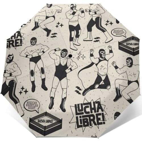 Automatic Umbrella Luchadores Heroes Of Mexican Wrestler Night three-fold umbrella women men rain umbrella