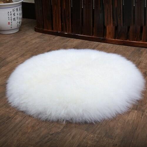 White Round Soft Sheepskin Carpet For Living Room Sheep Fur Cushion Real Fur Rug Decorative Christmas