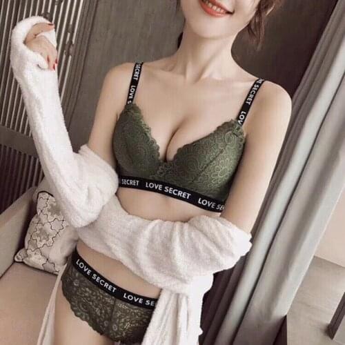 Sexy Thicken 3/4 Cup Bralette Wire Free Fashion Breathable Underwear Letter Straps Soft Lace Bras For Women Push Up Bra Lingerie