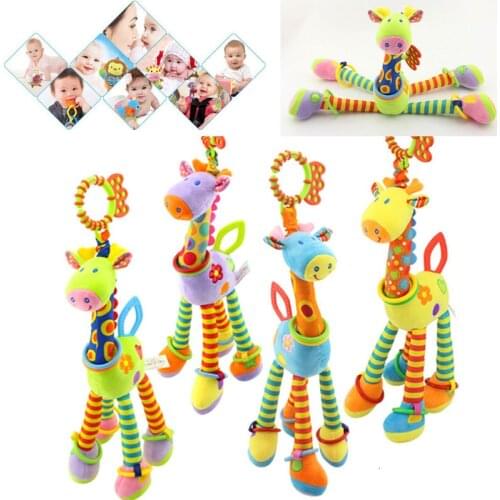 Baby Plush Rattle Toys Cartoon Giraffe Handbells Infant Development Handle Toys Bed Stroller Hanging Teether Educational Toys