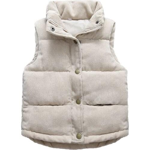 Down Cotton Boys Girls Small Medium-Sized Children Solid Color Vest 2021 Baby Thickened Warm Jacket Corduroy Korean Version