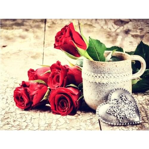 GELANYOUPIN 5D DIY Diamond Embroidery Cartoon Rose&Cup Diamond Painting Full Diamond Mosaic Needlework Crafts Home Paintings