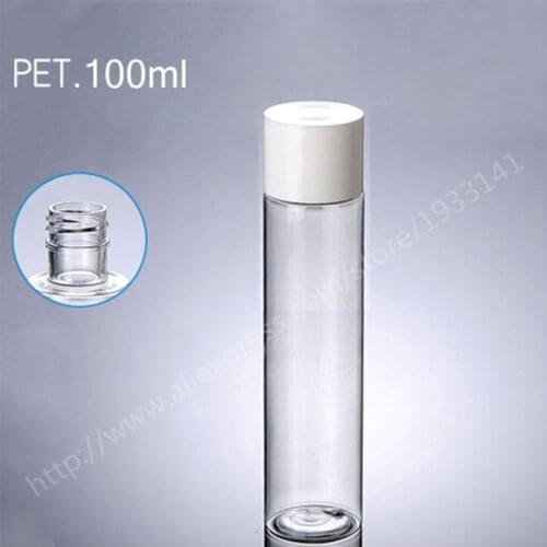 Hot sale 200pcs/lot 100ML Transparent PET plastic bottle with white cap, empty cosmetic packaging bottles,Essence bottle