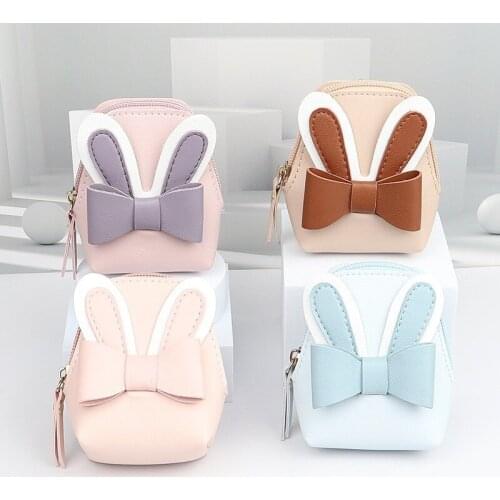 Han Feng Fashion Simple Rabbit Ear Bow Zero Wallet Pu Leather Coin Bag Bag Keychain Zipper Short