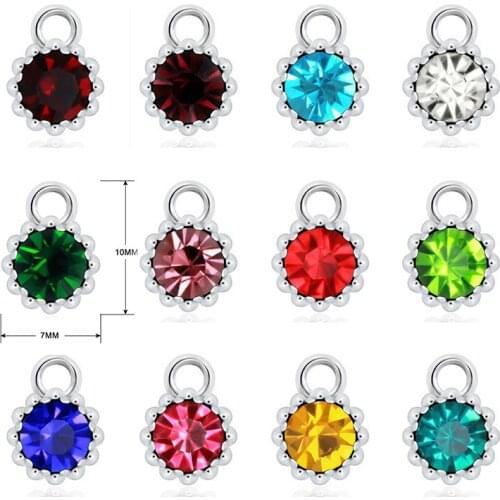Good Quality Alloy Glass 12pcs Birthstone DIY Birthday Stones 12 Months 7*10mm Charms Pendants