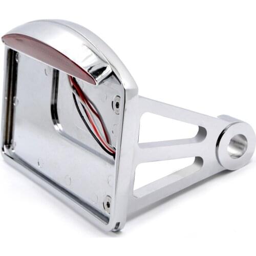 JAER Chrome Finish Motorcycle License Plate LED Tail Light Horizontal Side Mount Bracket for Harley Customs Choppers