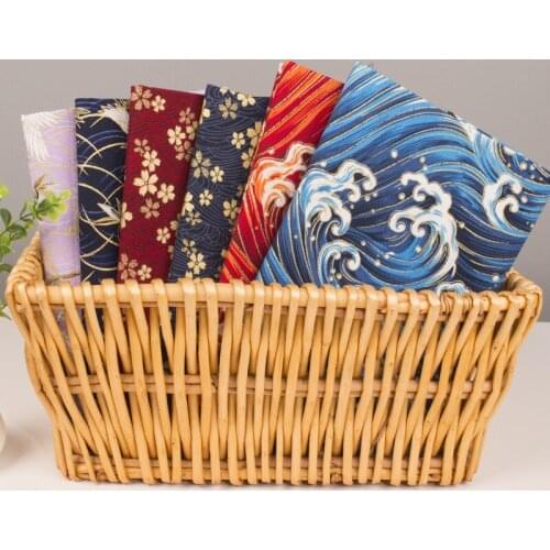 Bronzed Dark Blue Wave Cherry Blossoms Flowers Printing Japanese Kimonos Retro Patchwork Cotton Fabric Sewing Tissu 50*150cm