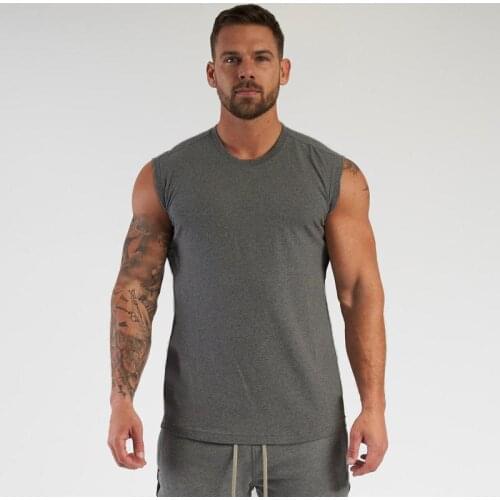 Compression Sleeveless Shirt Gym Clothing Fitness Mens Tank Top Cotton Bodybuilding Stringer Singlet Muscle Vest Workout Tanktop