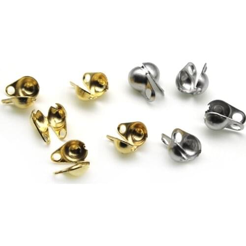 50pcs 1.5 2 2.4 3.2 mm Stainless Steel End Crimp Beads Ball Beaded Chain Connector Ending Clasp for DIY Jewelry Findings Making