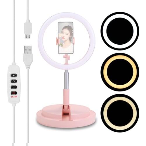 29cm USB Interface Dimmable LED Selfie Round Light Phone Photography Video Makeup Lamp With Phone Clip Foldable Round Light