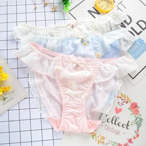 Fashion new flower embroidery flash milk silk briefs women underpants tanga bielizna damska thong lenceria sexi para mujer