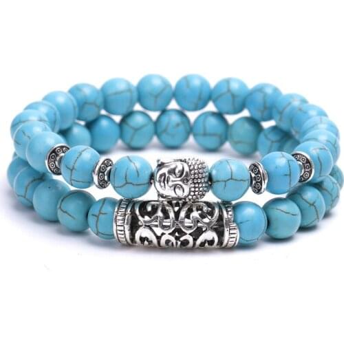 2pcs Set Couple Kallaite Black & Lava Stone Prayer Beads Buddha Men Beaded Bracelets for Women and Mens Pulseras Masculina