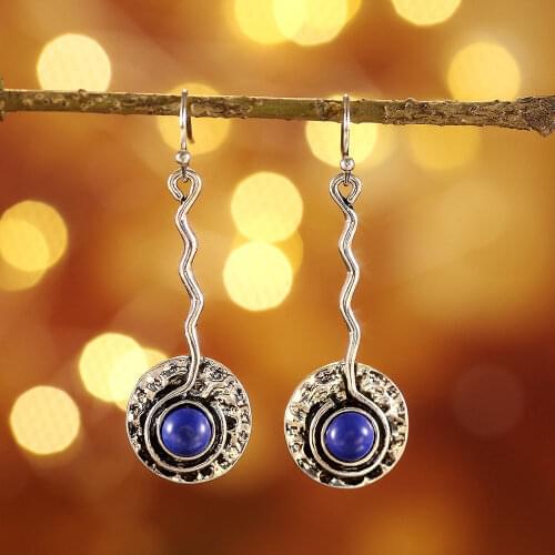 Yobest New Boho Vintage Silver Color Round Ear Hook Tribal Earrings Retro Big Flower Long Hanging Earrings Statement Jewelry
