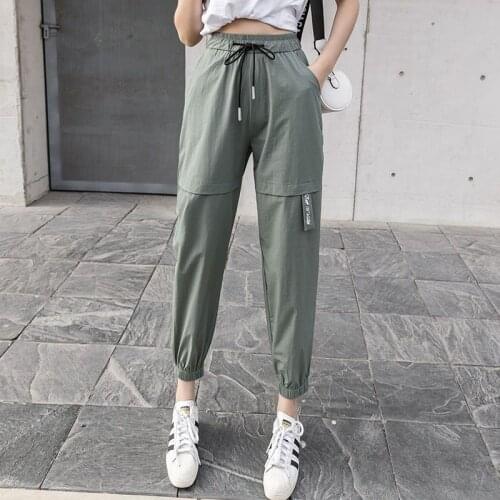 New Summer Women Sweatpants Ice Silk Korean Loose Casual Ankle-Length Pants Thin Versatile Harem Trousers Football Training