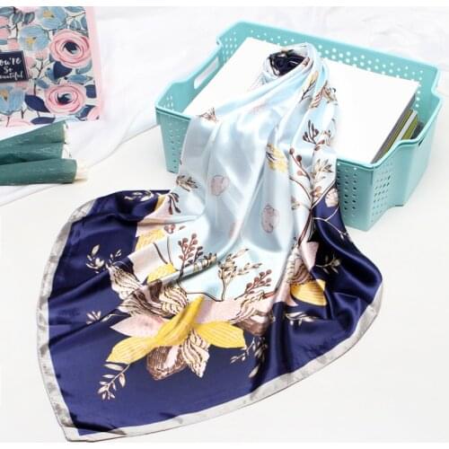 Women Hijab Scarf For Hair Fashion Kerchief Floral Print Silk Satin Bandana Head Scarfs Female 90*90cm Square Shawls Accessories