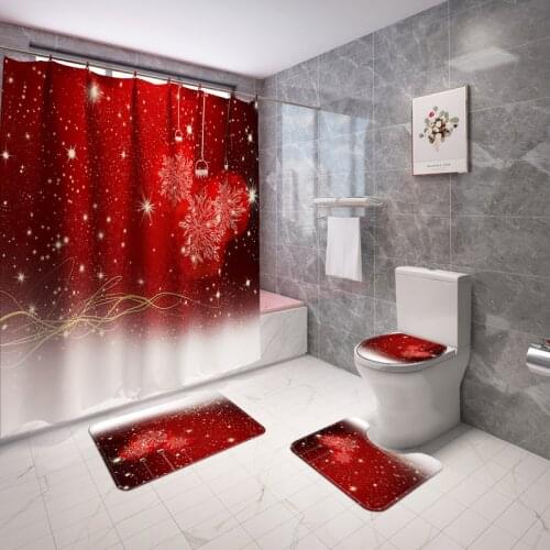 Merry Christmas Shower Curtains Bathroom Set Red Lantern Fabric Bath Curtain Anti-slip Mat Carpet Toilet Cover Rugs Home Decor