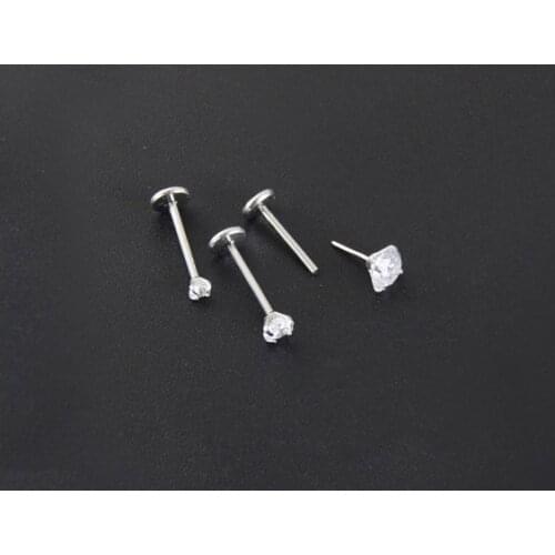 20G Clear CZ Gem Lip Stud Ear Fine Needle Threadless Push Pin Labret Round Claw Flat Bottom Nail Cartlidge Earrings Piercing