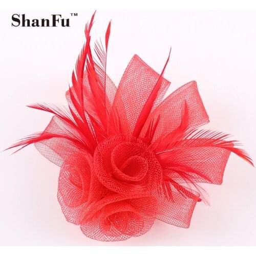 ShanFu Ladies Mesh Fascinator Black Feather Brooch Designer Hair clip Navy Hair Accessories SFB6884