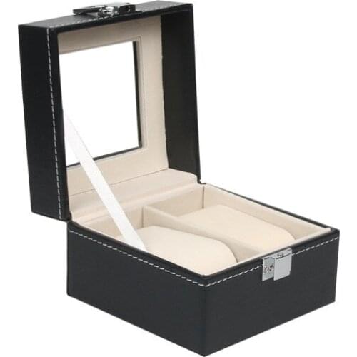 2 Grid Professional Handmade European Style Wood PU Leather Watch Box Jewelry Storage Organier Luxury Jewelry Ring Display