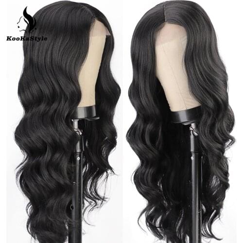 KooKaStyle Synthetic Lace Wigs for Black Women Long Wavy Wigs Natural Long Black Wigs Loose Wave Heat Resistant Hair Party Wig