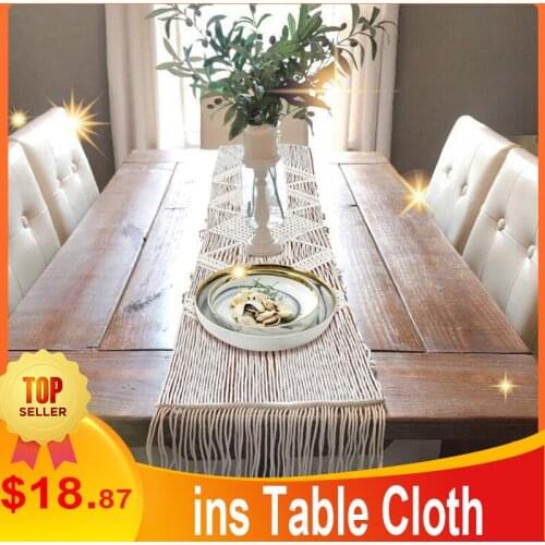 Table Cloth Runner Bohemian Decoration Cotton Rope Pure Manual Weaving Tapestry Handwoven Elegant Style Wedding Home Decor 2021