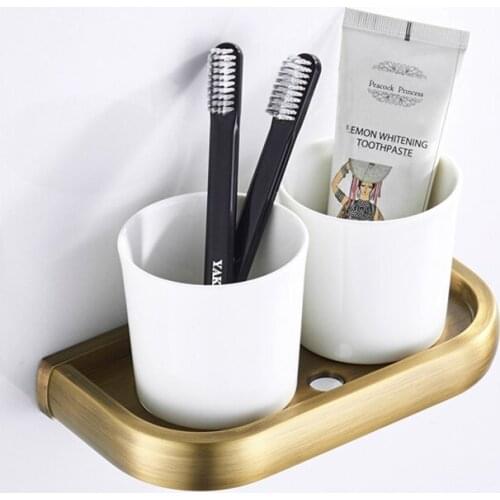 Retro Toothbrush Cup Holder Brass Antique Ceramic Cup Bathroom Mouthwash Cup Toothbrush Boutique Luxury Bathroom Accessories