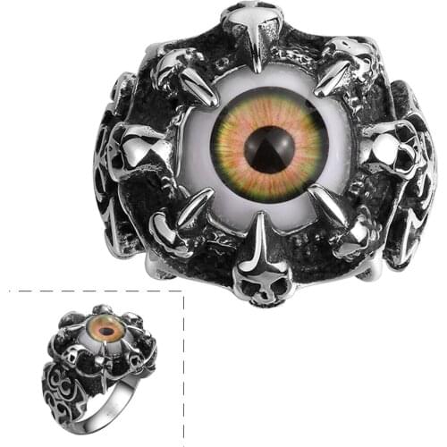 Super Vivid Eye Ring 316L Stainless Steel Fashion Biker Punk Ring Acrylic Eye Size 8 9 10 11 GMYR119
