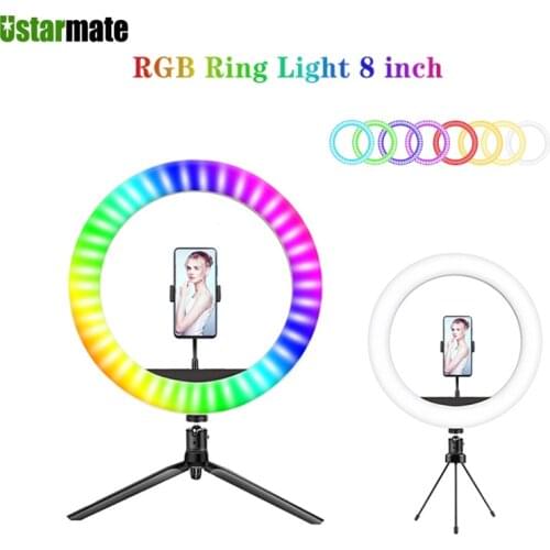 8 Inch RGB Selfie Led Ring Fill Light Photography Dimmable Lamp With Tripod For Makeup Video Live Aro De Movil Luz Para Youtube