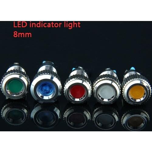 LED 8mm Metal Indicator lights waterproof Signal lamp 6V 12V 24V 220v with wire and LED light Signal Convex lamp free shipping