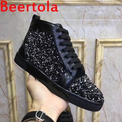 High Top Sneakers Bling Crystal Mens Flats Shoes Casual Style Round Toe Tenis Masculine Brand Designers Chaussures Big Size
