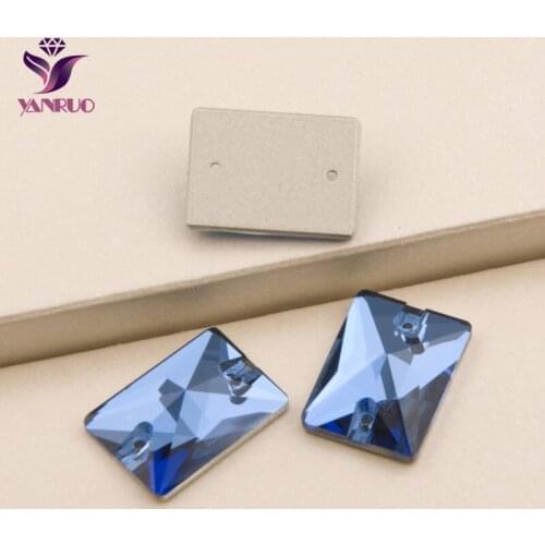 YANRUO 3250 Rectangle Sapphire Rhinestones Sewn Flatback Sewing Glass Crystals Stones For Clothes