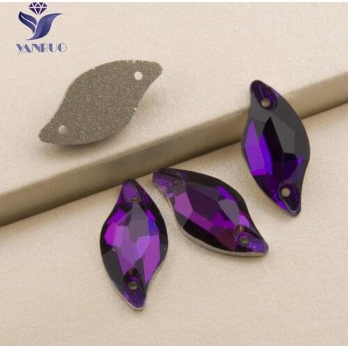 YANRUO 3254 Leaf Purple Velvet Sew On Glass Stones Rhinestone Crystal Strass Decoration For Rhinestones Shoes