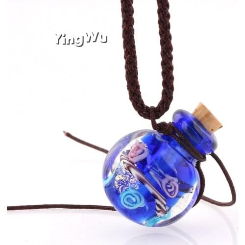 Yingwu Fashion Flower Pendant Necklace Colorful Lampwork glass Pendant Necklace Essential Oil Diffuser Round Perfume Bottle