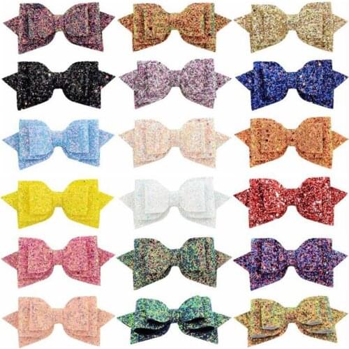 20 pieces/lot) 5 Inch Fashion Glitter Girl Hair Clips 16 Colors Bowknot Hairpin Handmade Kids Hair Accessories