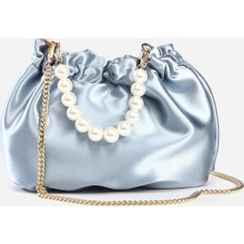 Pearl Handbags Clouds Clutch Purse 2020 Sky Blue Silk Satin Fashion Laptop Shoulderbag for Women Luxury Design Totes Evening Bag